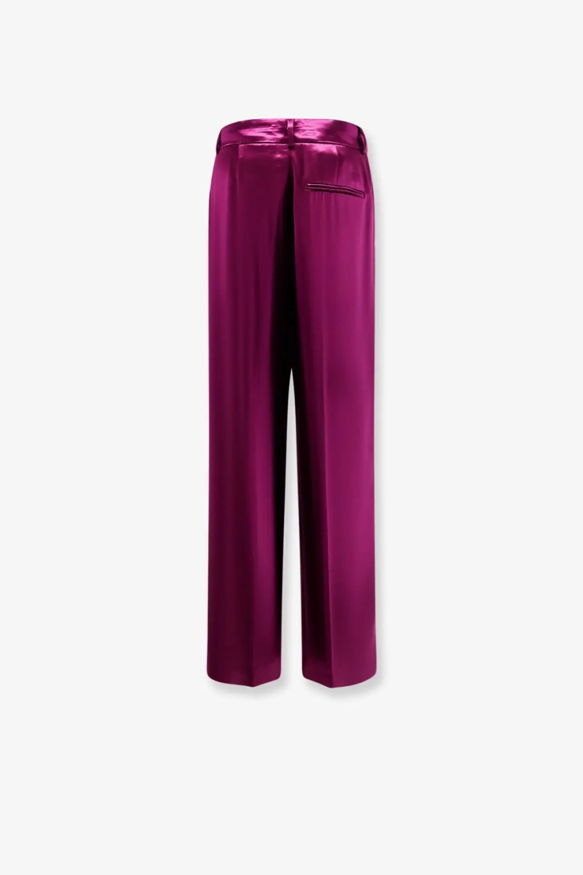 Alberta Ferretti women’s magenta satin wide-leg trousers with high waist and front pocket in purple