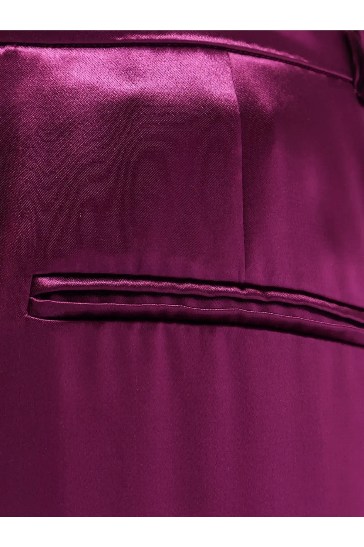 Alberta Ferretti women’s satin trousers purple featuring a rich deep purple satin pocket with glossy finish and stitched edges