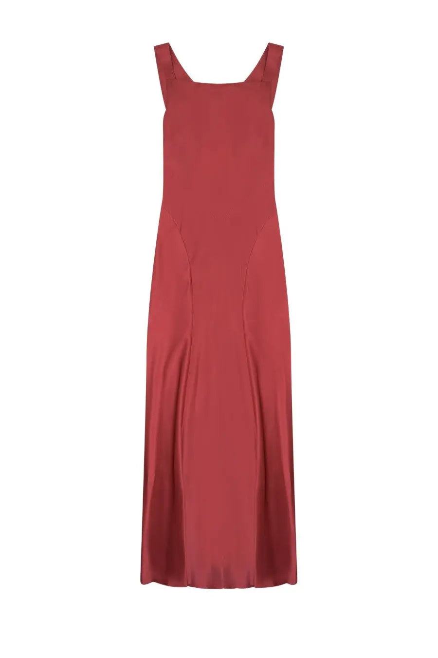 Alberta Ferretti women’s rust-red satin maxi dress with thin straps and square neckline in silk blend fabric