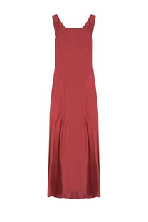 Alberta Ferretti women’s rust-red satin maxi dress with thin straps and square neckline in silk blend fabric