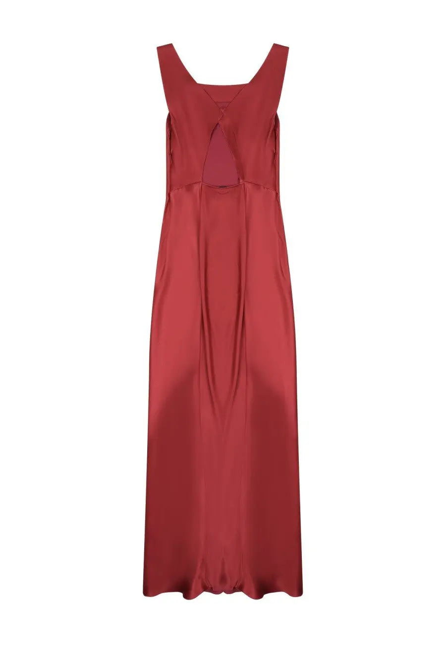 Alberta ferretti women’s rust-red satin maxi dress with square neckline and subtle back cutout, silk blend long dress
