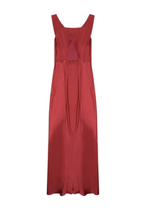 Alberta ferretti women’s rust-red satin maxi dress with square neckline and subtle back cutout, silk blend long dress