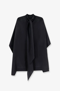 Alberta Ferretti women’s black silk cape with draped front and asymmetrical hem for elegant layering