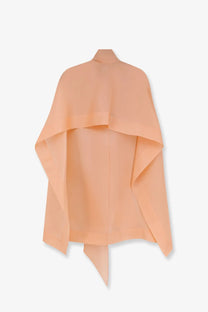 Alberta Ferretti women’s silk cape in soft peach with high collar and asymmetrical hemline, lightweight design