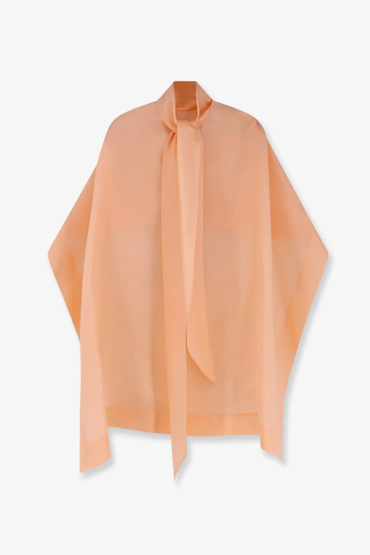 Alberta Ferretti women’s sheer silk blouse in soft peach pink with wide collar and long front tie