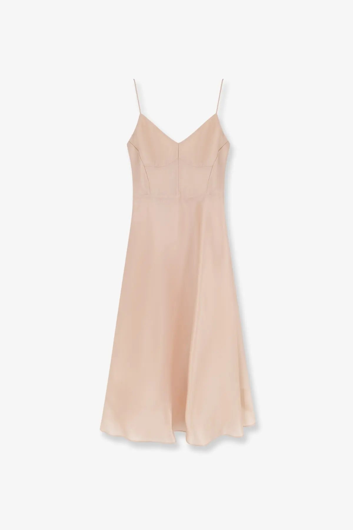 Alberta Ferretti women’s silk dress in soft blush satin with delicate spaghetti straps and a flattering v-neckline