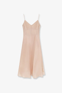 Alberta Ferretti women’s silk dress in soft blush satin with delicate spaghetti straps and a flattering v-neckline