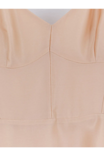 Alberta Ferretti women’s silk dress in soft peach beige with smooth flowing fabric and subtle seam detailing