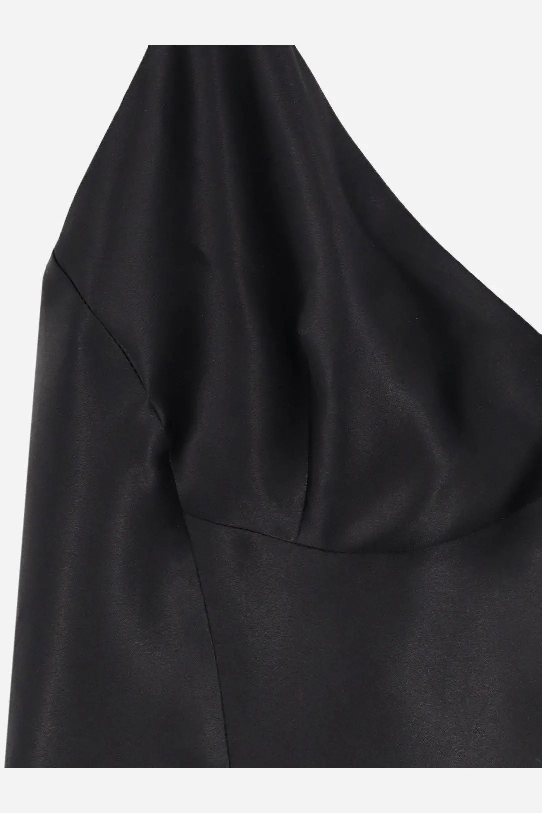 Alberta Ferretti women’s black silk dress with one shoulder and sleek draped neckline in smooth satin fabric
