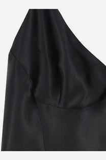 Alberta Ferretti women’s black silk dress with one shoulder and sleek draped neckline in smooth satin fabric