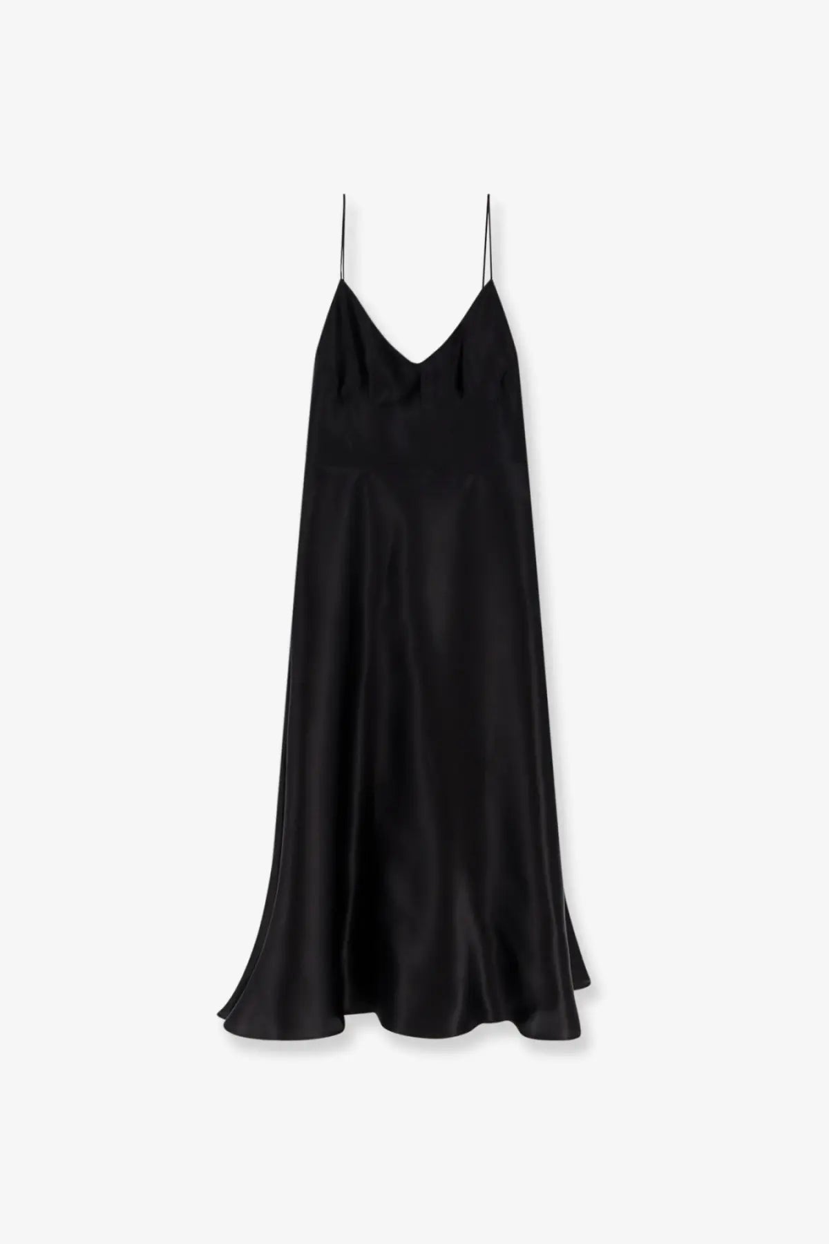 Alberta Ferretti women’s black satin slip dress with thin spaghetti straps and v-neckline in silk material