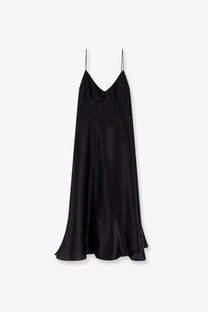 Alberta Ferretti women’s black satin slip dress with thin spaghetti straps and v-neckline in silk material