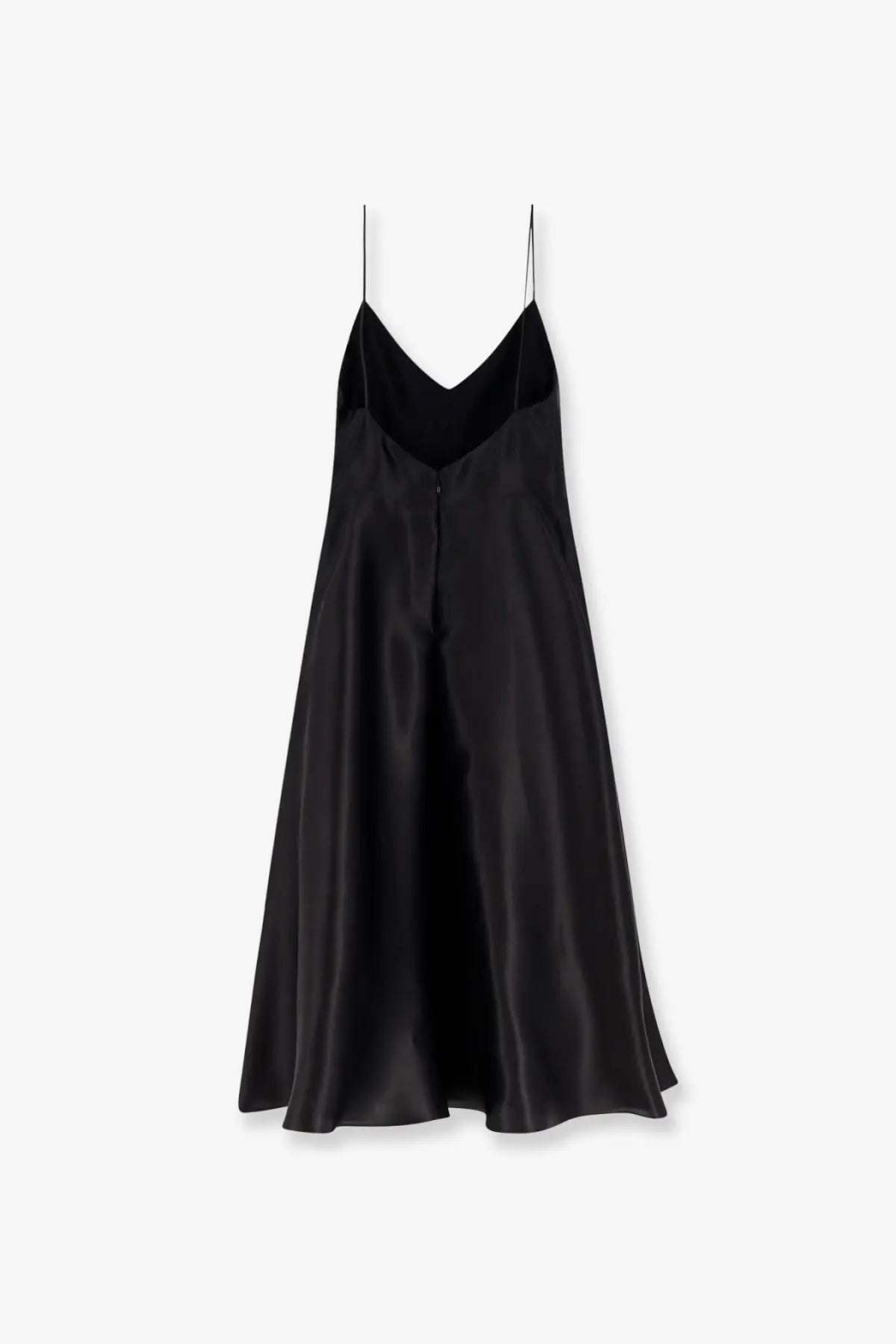 Alberta ferretti women’s black satin slip dress with thin spaghetti straps and v-neckline in silk material