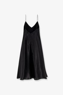 Alberta ferretti women’s black satin slip dress with thin spaghetti straps and v-neckline in silk material