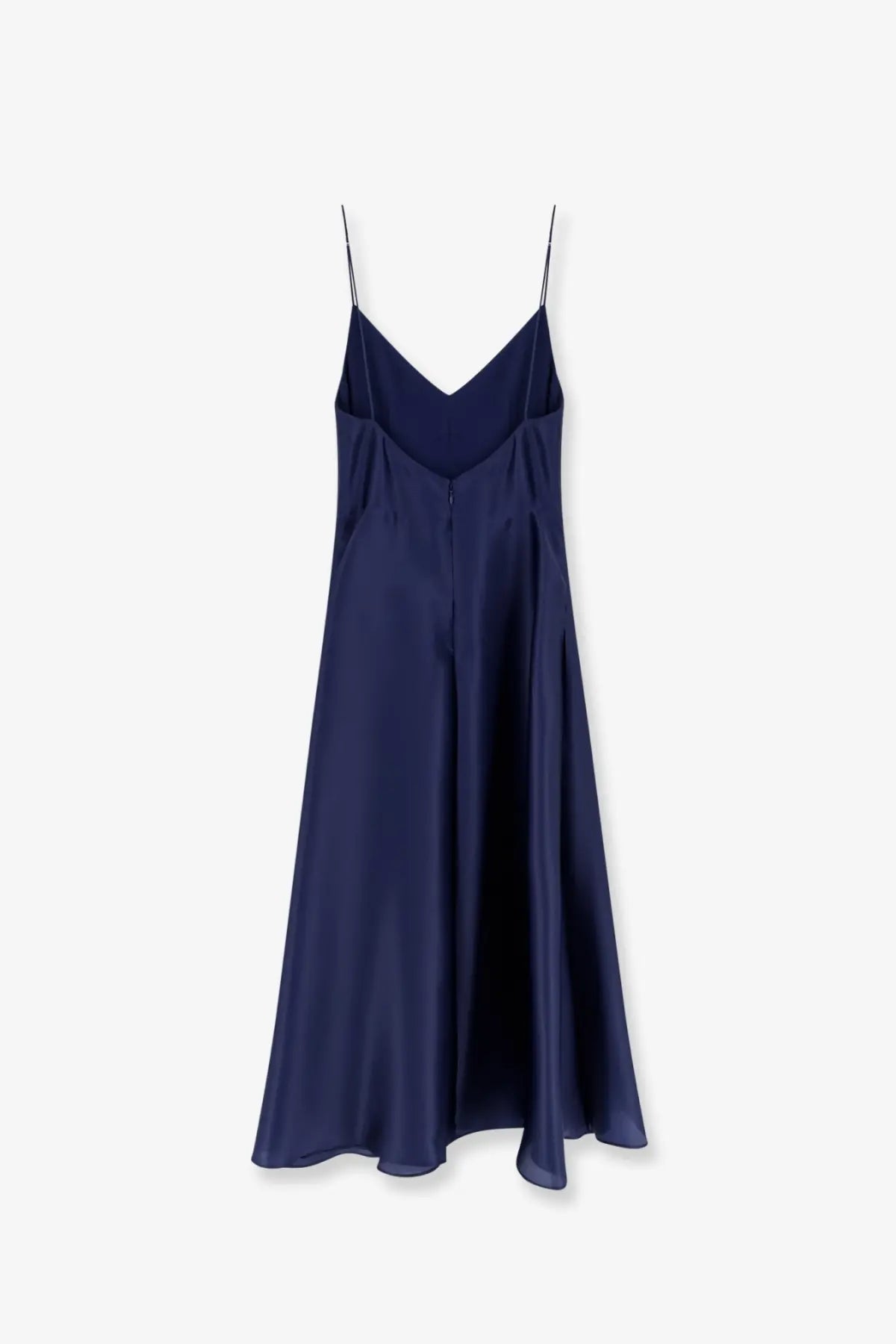 Alberta Ferretti women’s navy blue silk slip dress with thin spaghetti straps and v-neckline