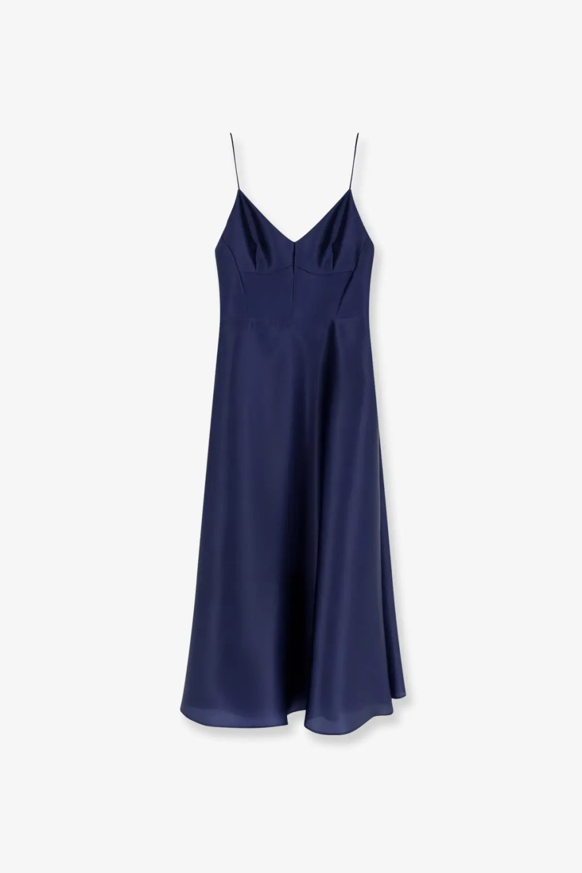 Alberta Ferretti women’s navy blue silk slip dress with thin spaghetti straps and v-neckline