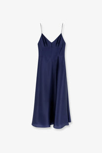 Alberta Ferretti women’s navy blue silk slip dress with thin spaghetti straps and v-neckline