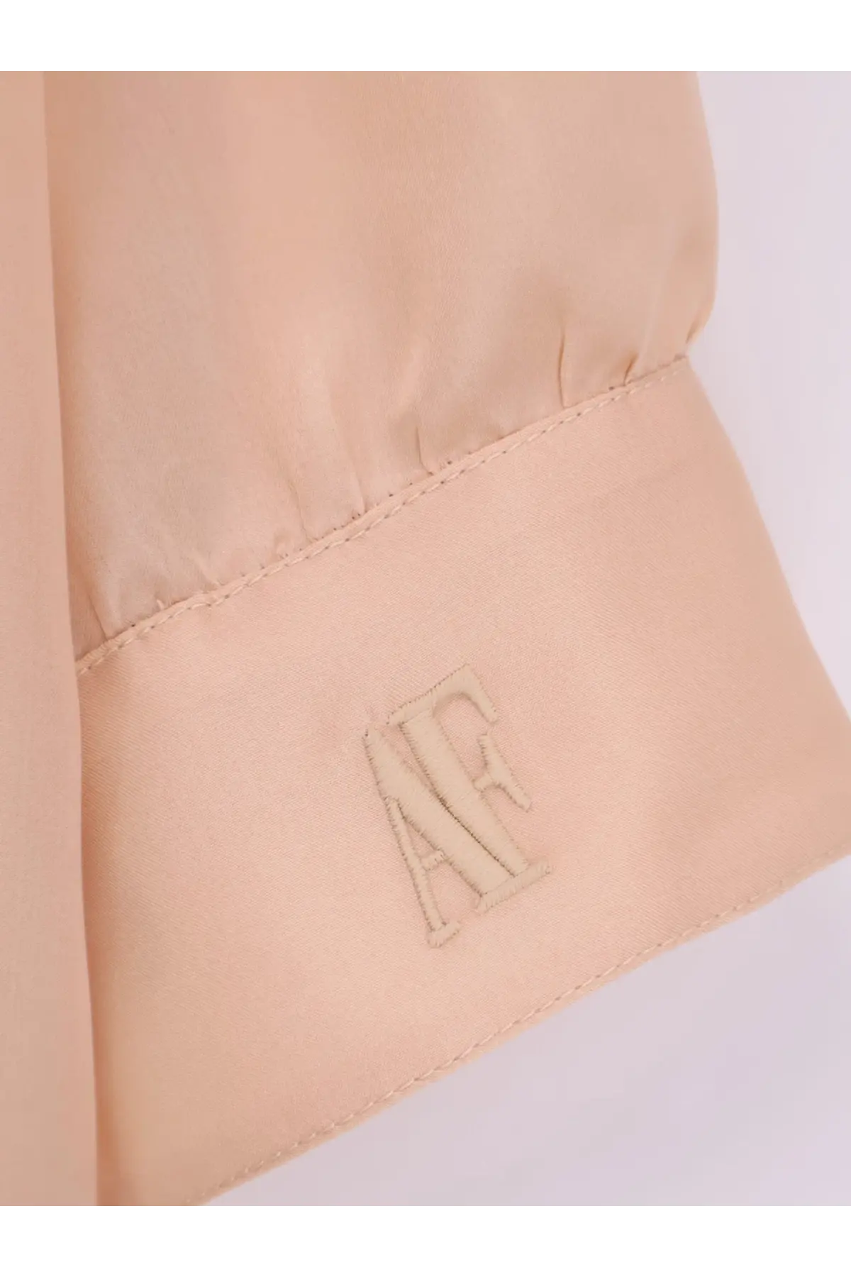 Alberta ferretti women’s silk shirt beige with beige puffer jacket cuff featuring subtle embroidered af logo