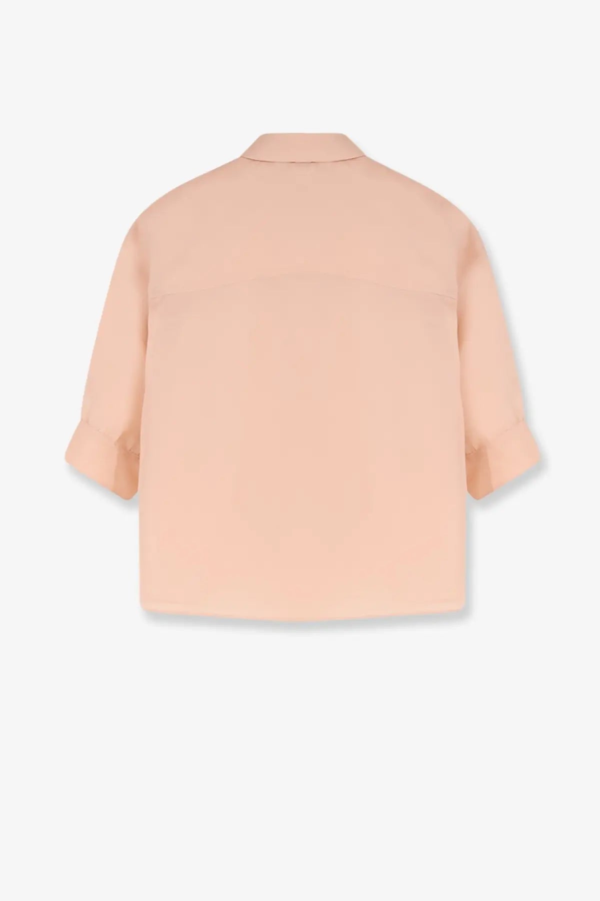 Alberta Ferretti women’s silk shirt beige soft peach minimalist blouse with relaxed fit and three quarter length sleeves