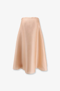 Alberta Ferretti women’s beige silk midi skirt with a flowing peach satin finish and gentle a-line silhouette
