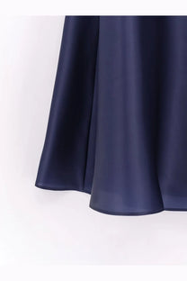 Alberta Ferretti women’s navy blue silk skirt with flowing pleats and a smooth glossy satin finish