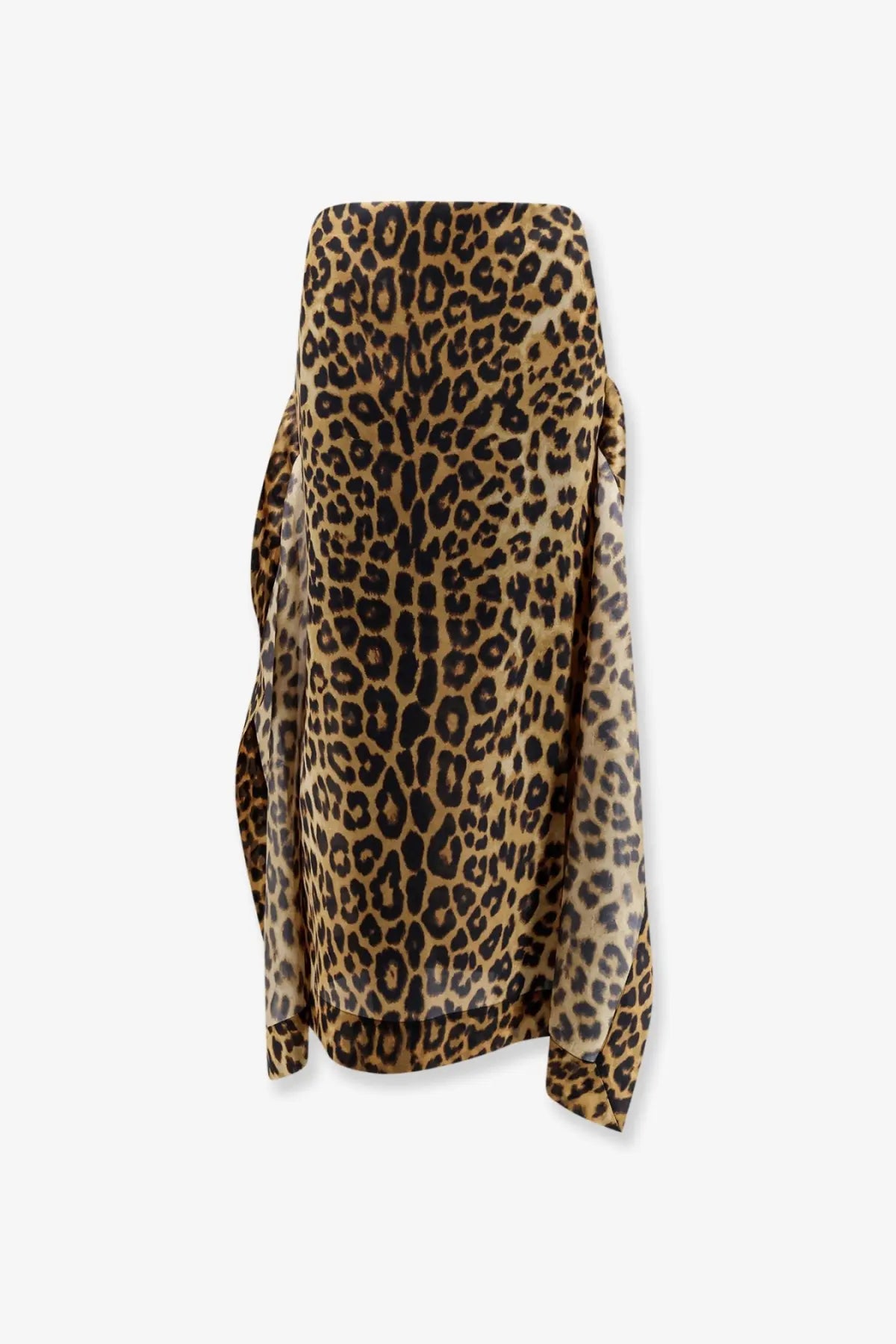 Alberta ferretti women’s flowing asymmetrical silk skirt in tan and black leopard print pattern