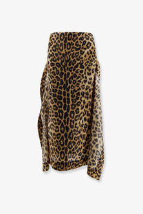 Alberta ferretti women’s flowing asymmetrical silk skirt in tan and black leopard print pattern