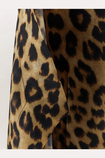 Alberta Ferretti women’s silk skirt with bold tan and black leopard print flowing fabric pattern