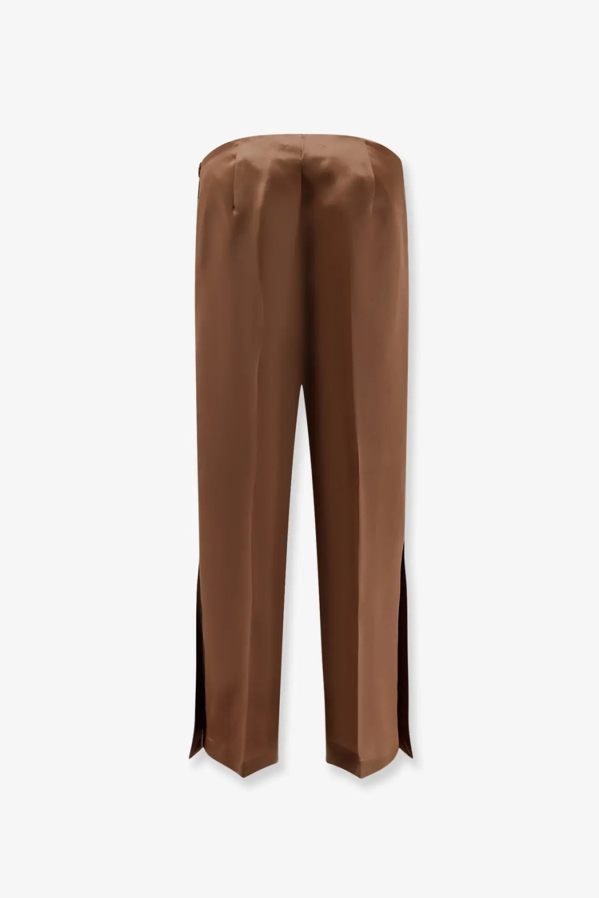 Alberta Ferretti women’s brown silk trousers with a straight-leg cut and side slits