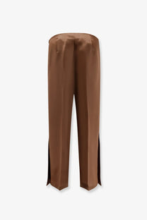 Alberta ferretti women’s brown silk satin trousers with straight-leg cut and side slits