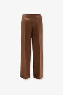 Alberta Ferretti women’s brown silk wide-leg trousers with a sleek high-waisted satin design