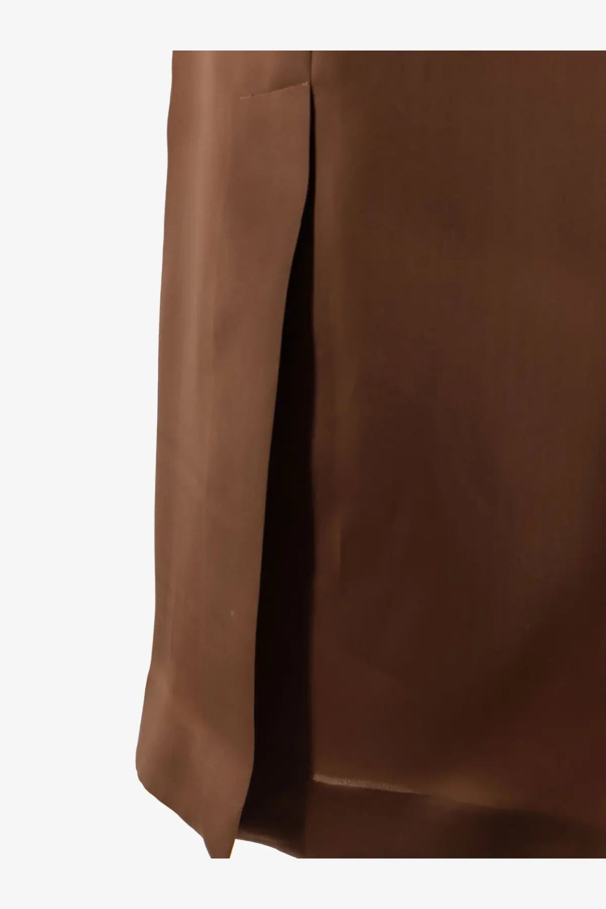 Alberta ferretti women’s trench coat in chocolate brown silk with smooth glossy fabric and subtle side seam detail