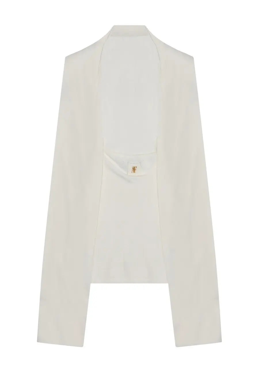Alberta ferretti women’s off-white silk blazer with minimalist design and gold-tone hardware on back pocket view