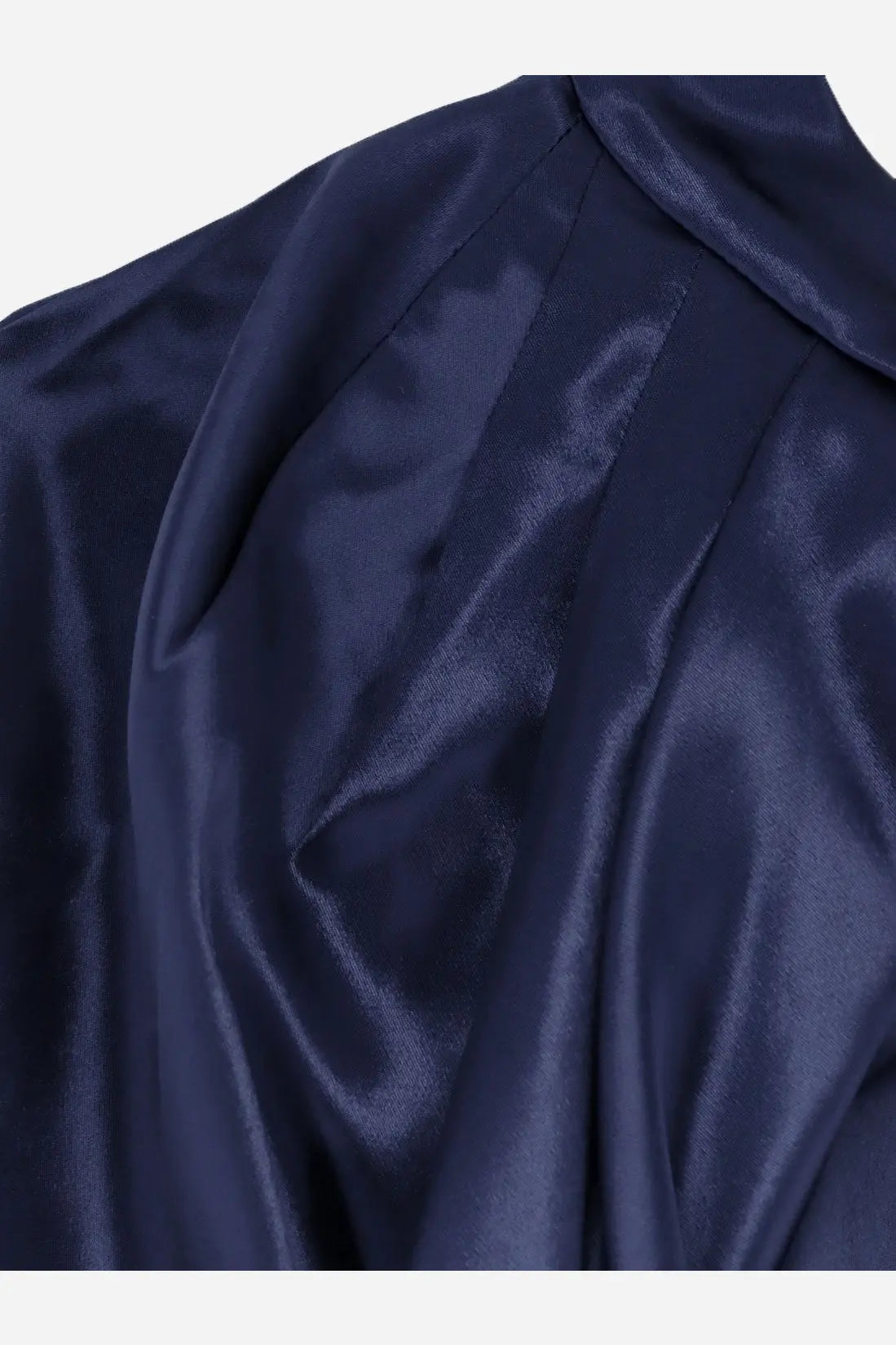 Alberta Ferretti women’s viscose long dress blue featuring a luxurious navy blue satin blouse with glossy pleating details