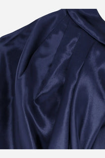 Alberta Ferretti women’s viscose long dress blue featuring a luxurious navy blue satin blouse with glossy pleating details