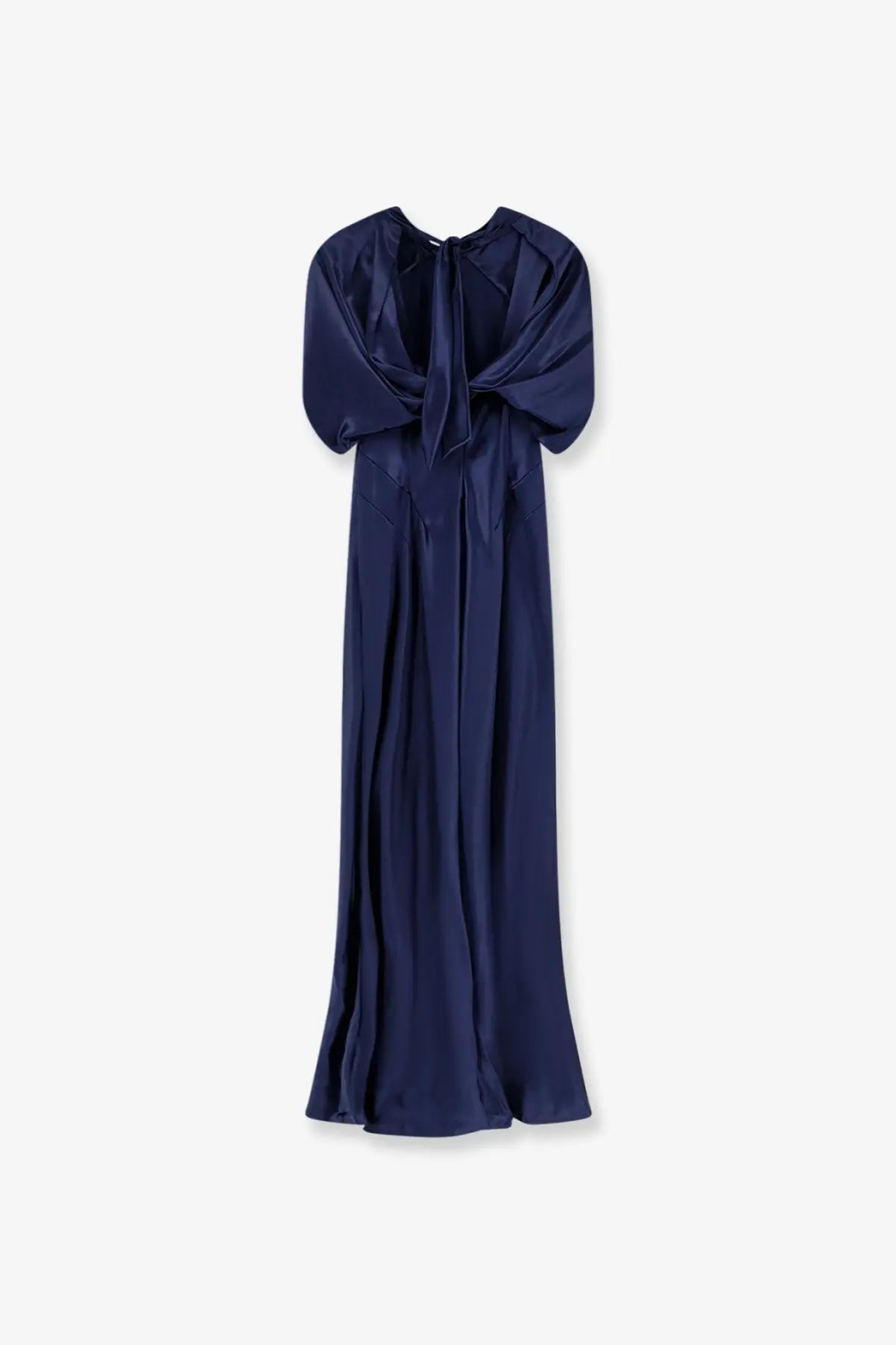 Alberta Ferretti women’s navy blue viscose long dress with voluminous puff sleeves tied at the neckline