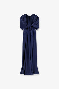 Alberta Ferretti women’s navy blue viscose long dress with voluminous puff sleeves tied at the neckline