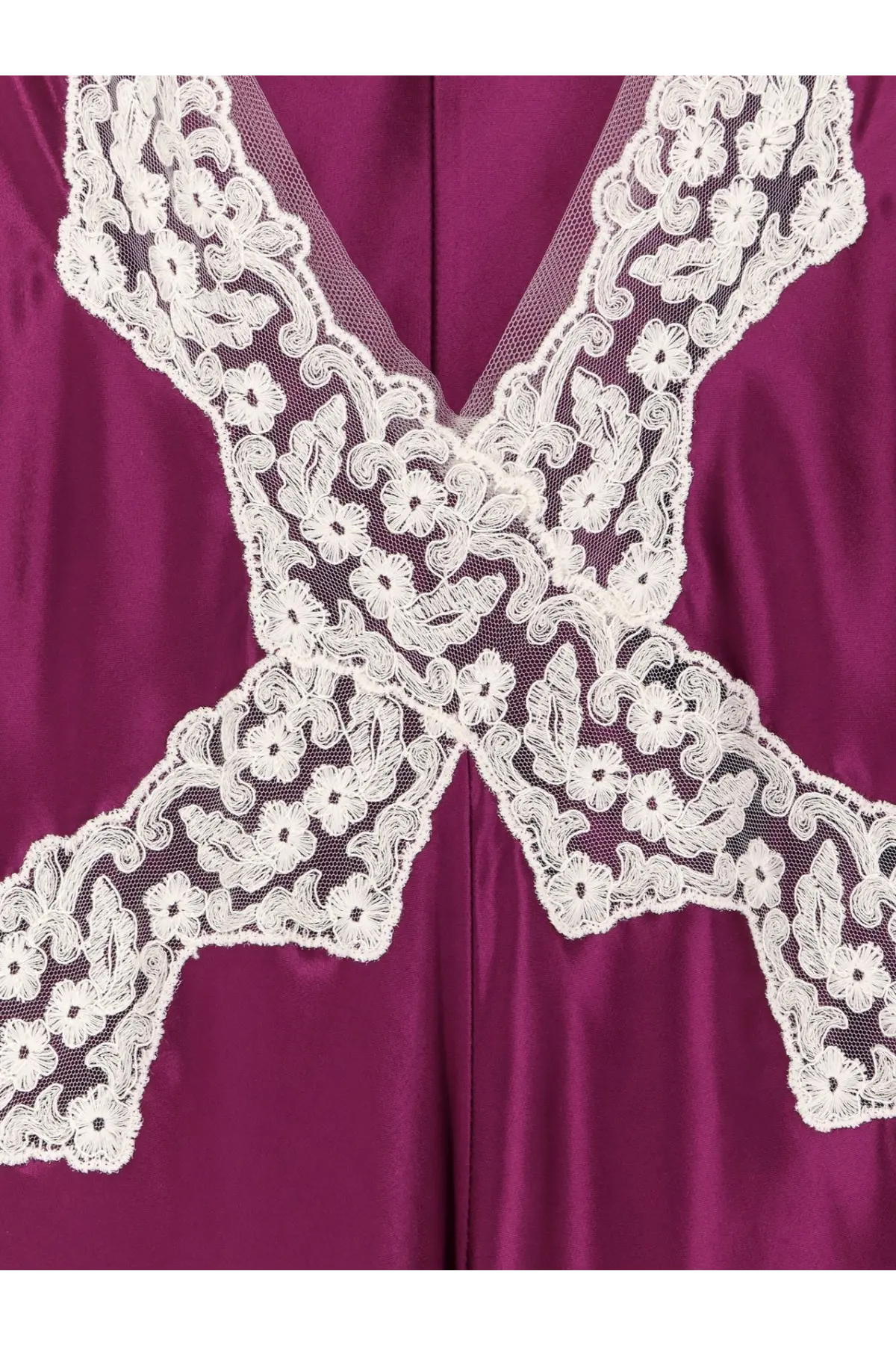 Alberta Ferretti women’s viscose long dress in purple with delicate white floral lace overlay on satin fabric