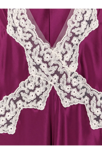 Alberta Ferretti women’s viscose long dress in purple with delicate white floral lace overlay on satin fabric