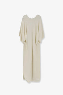 Alberta Ferretti women’s off-white viscose long dress with flowing fabric wide draped sleeves and relaxed fit
