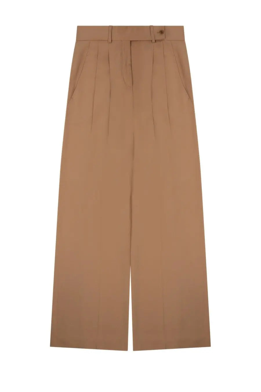 Alberta Ferretti women’s beige wide leg tailored pants with high waist pleats and button closure