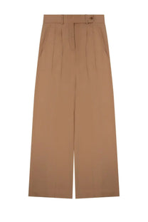 Alberta Ferretti women’s beige wide leg tailored pants with high waist pleats and button closure