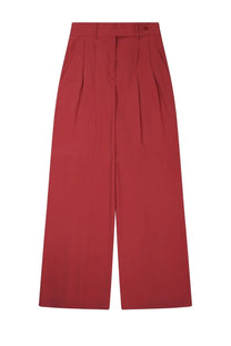 Red high-waisted wide-leg trousers with tailored pleated front and button closure by alberta ferretti blue pants
