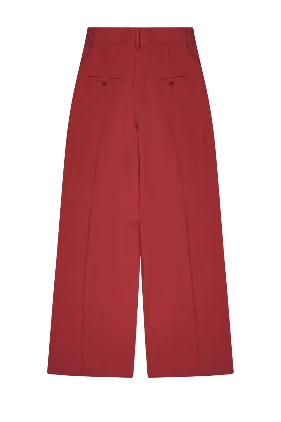 Red wide-leg tailored pants by alberta ferretti shown from the back with two pockets and a fitted silhouette