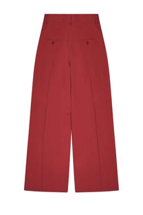 Red wide-leg tailored pants by alberta ferretti shown from the back with two pockets and a fitted silhouette