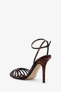Alevi women’s Blake leather sandals brown tortoiseshell strappy high-heeled sandal with black ankle strap and thin heel