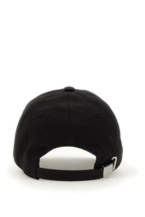 Black Alexander McQueen men’s baseball hat with silver metal buckle and adjustable strap shown from the back