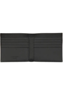 Alexander McQueen men’s black leather bifold wallet with embossed mousse branding on the inner left side