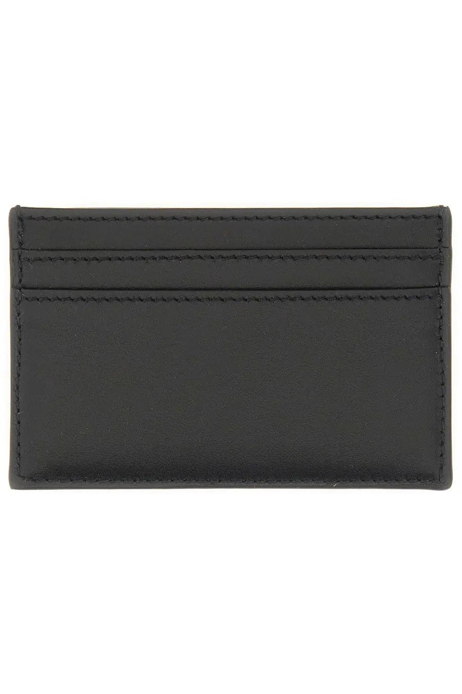 Alexander McQueen men’s black leather card holder with precise stitching and sleek minimalist design