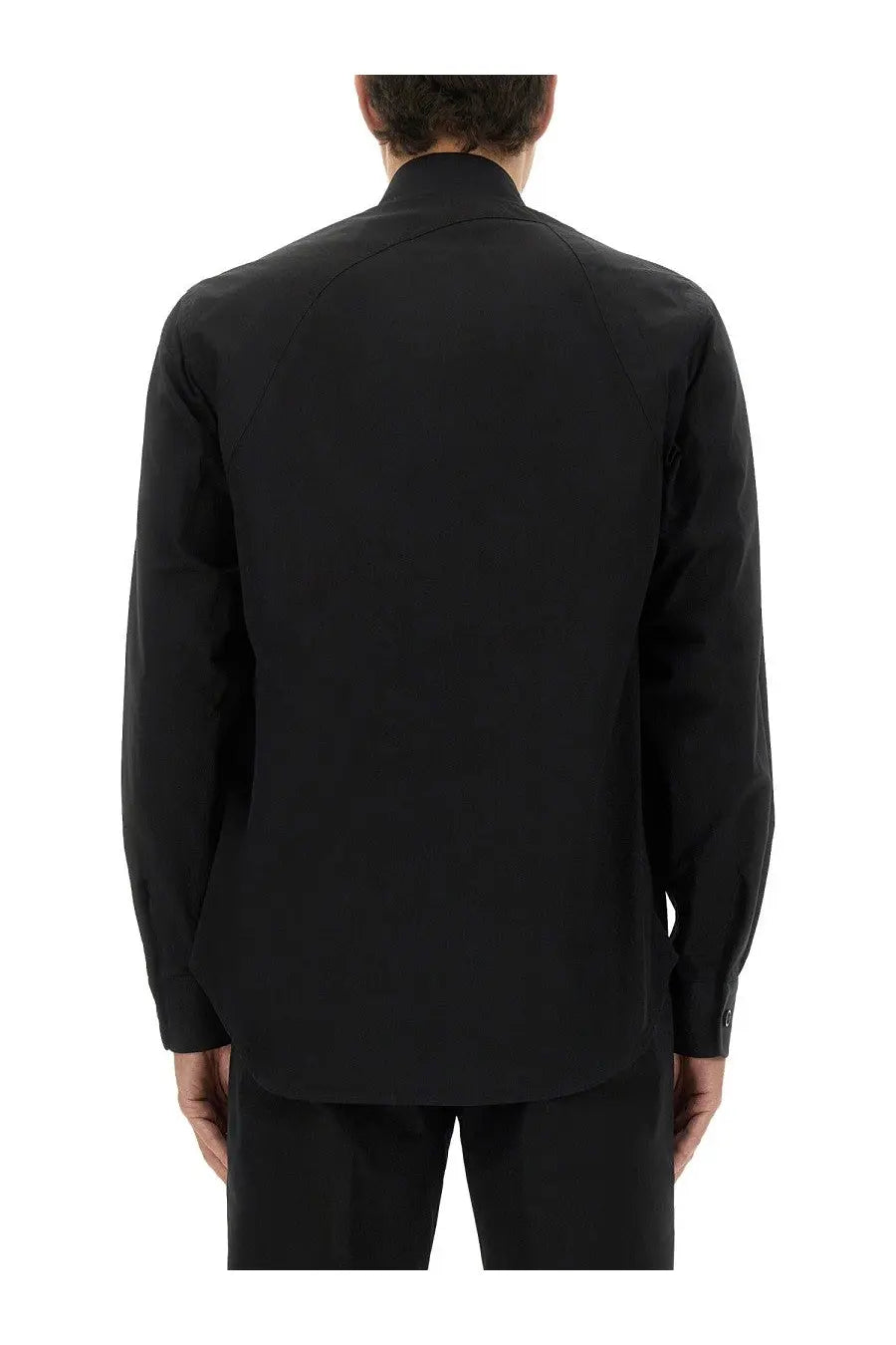 Alexander mcqueen men’s black jacket shirt harness with long sleeves structured collar and subtle seam detailing